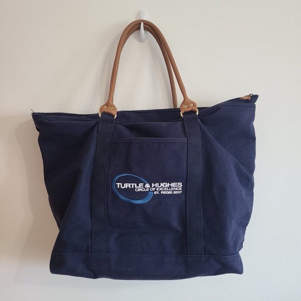 SCARBOROUGH & TWEED Vintage Canvas Tote Bankers Bag Navy Blue